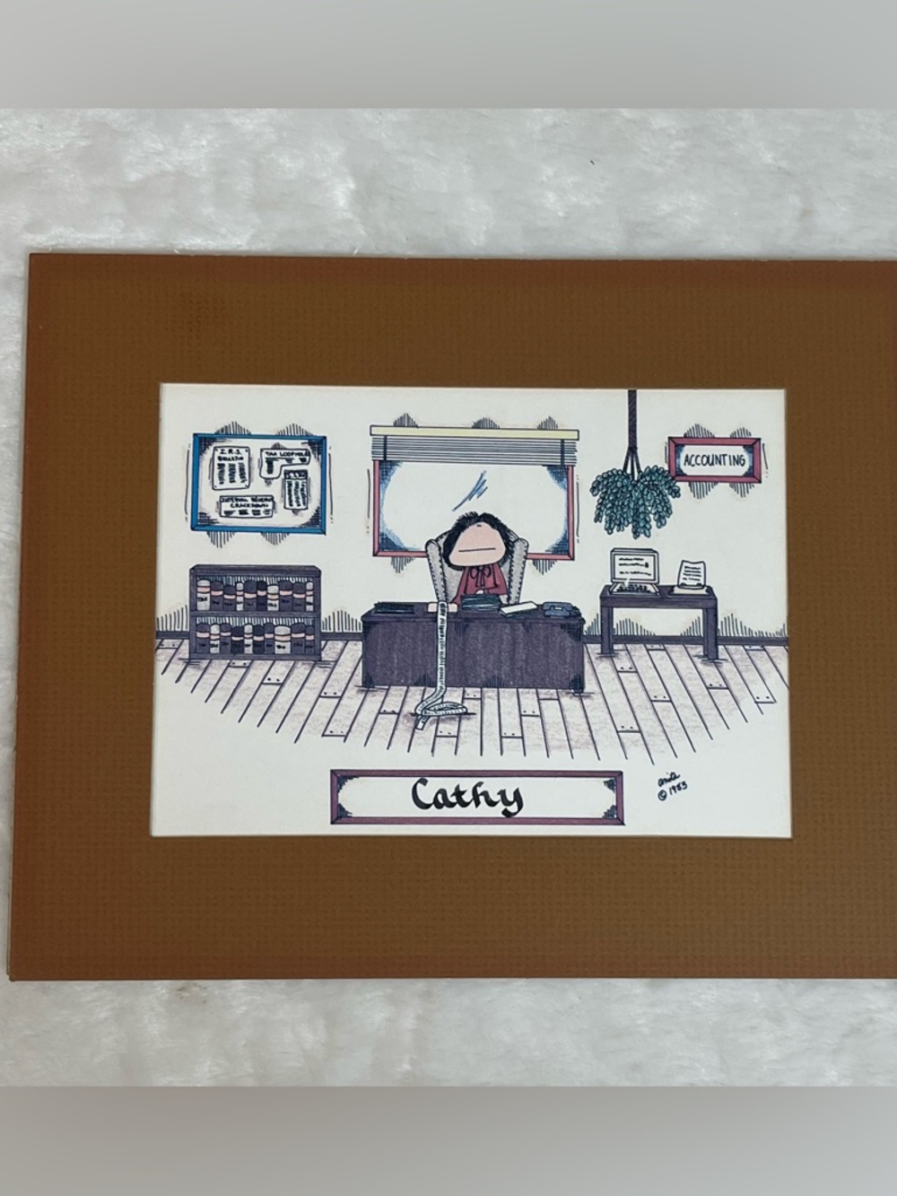 Vintage 1983  Accounting “Cathy” Print Office Cartoon Matt Frame